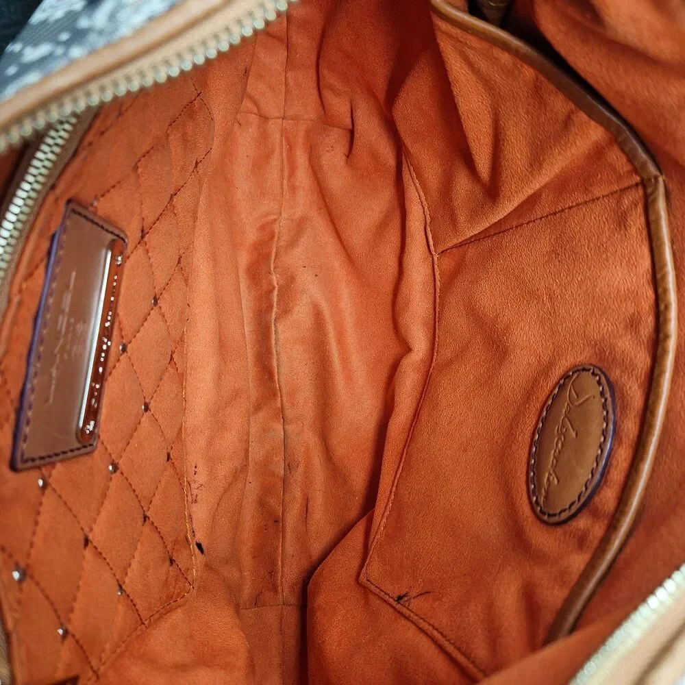 LANCEL SALVADOR DALI (2012) Daligramme Hobo Handbag Brown Cloth Leather Trim